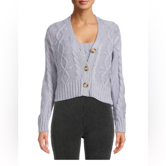 Kendall & Kylie Sweaters - Kendall & Kylie light blue v neck cable knit button down cropped sweater